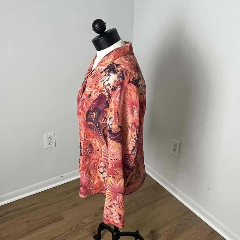 Chicos‎ Multicolor Floral Collared Button Down Silk Top Size Large - Picture 10 of 15